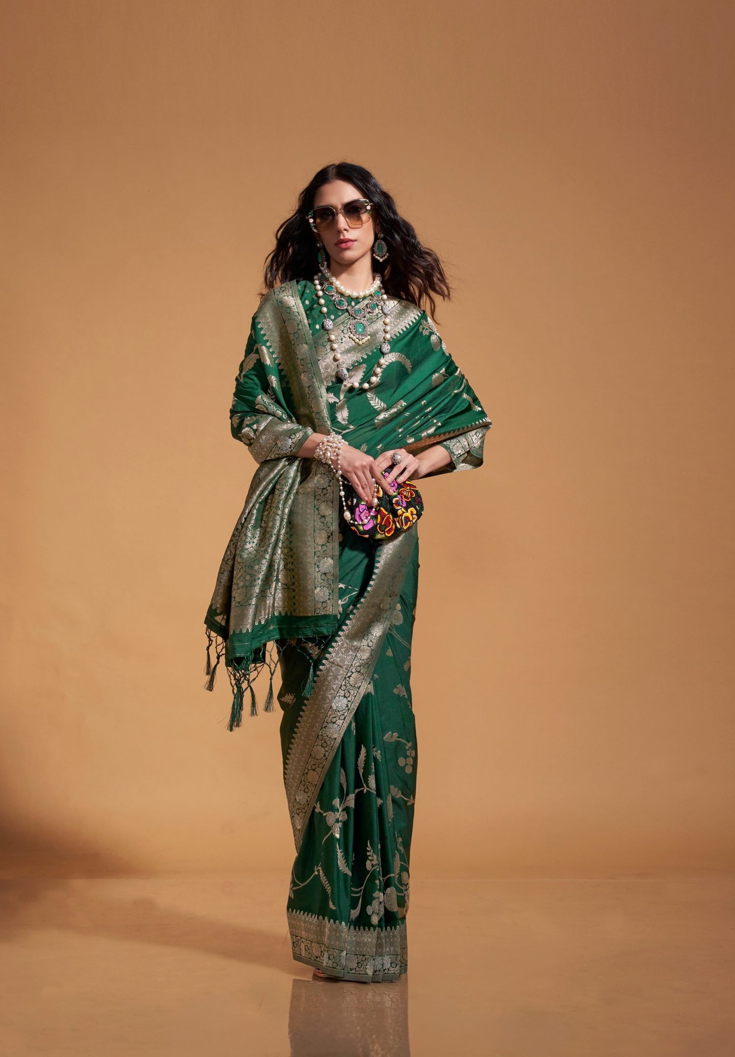 Green Silk georgette Saree