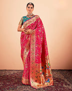 Pink  Silk zari woven saree