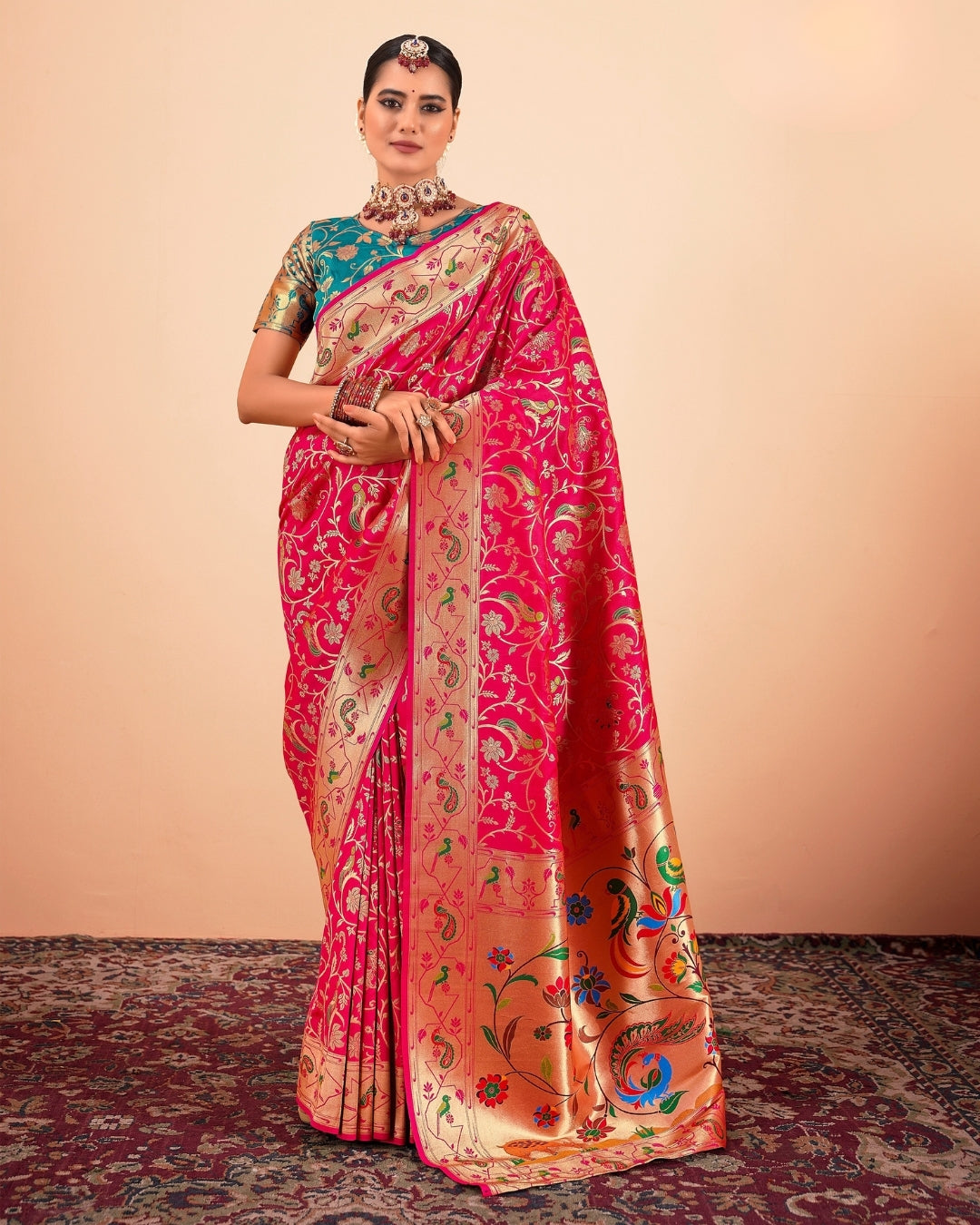 Pink  Silk zari woven saree