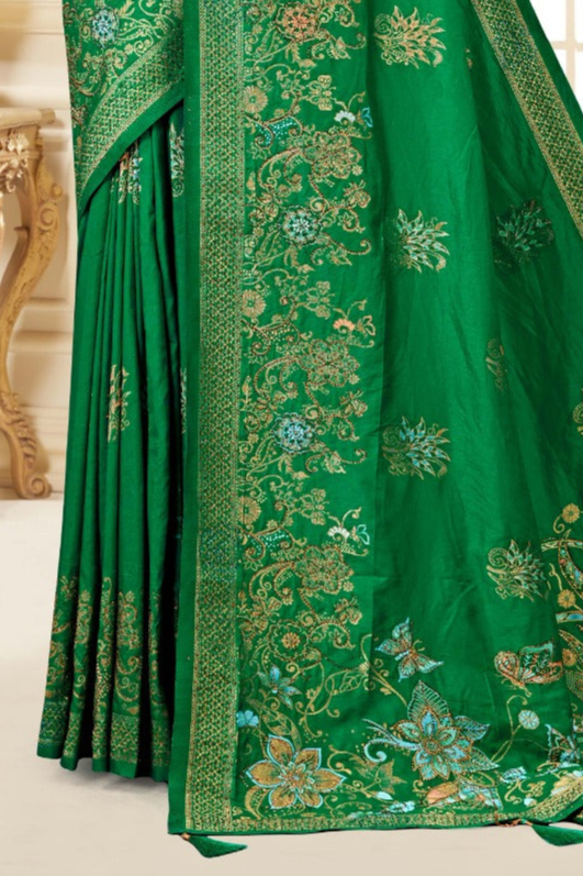 Elegant Green Floral Silk Saree