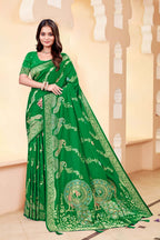 Premium Green Silk Peacock Design Saree