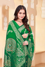Premium Green Silk Peacock Design Saree