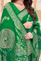Premium Green Silk Peacock Design Saree