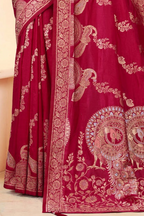 Premium Red Silk Peacock Design Saree