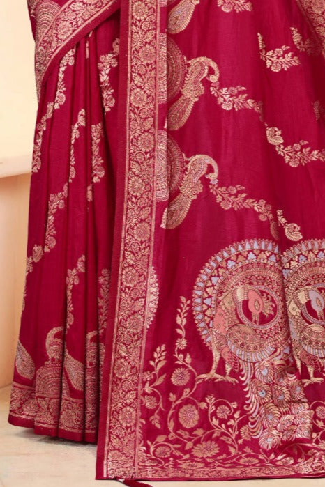 Premium Red Silk Peacock Design Saree