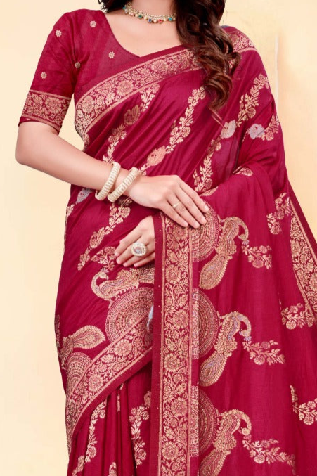 Premium Red Silk Peacock Design Saree