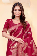 Premium Red Silk Peacock Design Saree