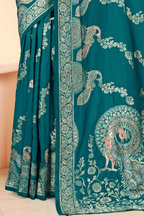 Premium Teal Silk Peacock Design Saree