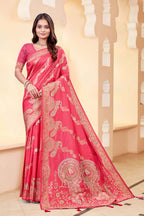 Premium Light Pink Silk Peacock Design Saree