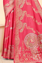 Premium Light Pink Silk Peacock Design Saree