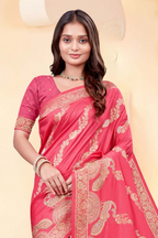 Premium Light Pink Silk Peacock Design Saree
