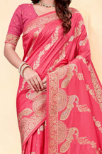 Premium Light Pink Silk Peacock Design Saree