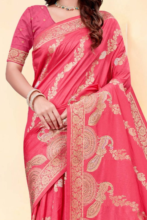Premium Light Pink Silk Peacock Design Saree
