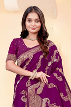 Premium Wine Peacock Design Silk Saree