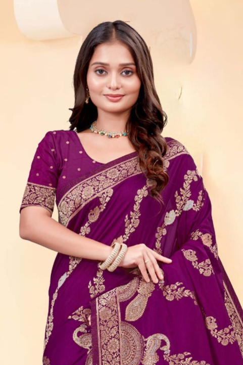 Premium Wine Peacock Design Silk Saree