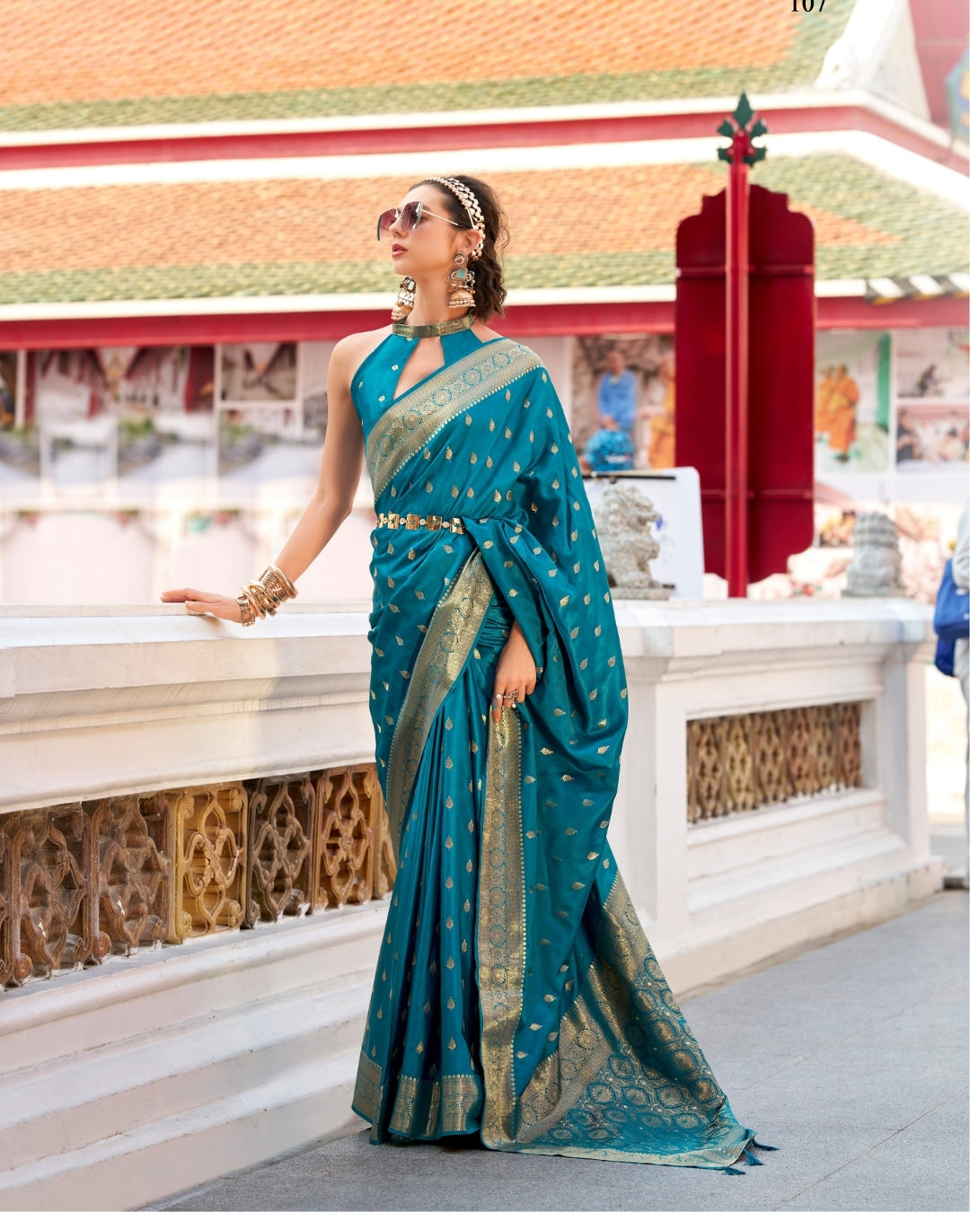 Blue Satin Silk Banarasi woven saree