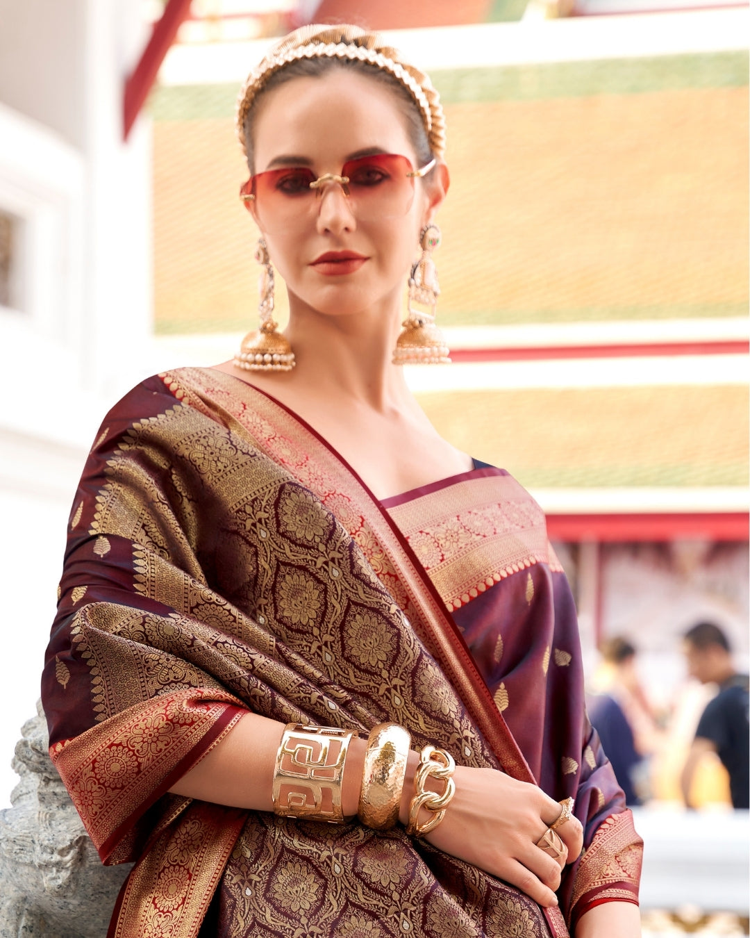 Brown Satin Silk Banarasi woven saree