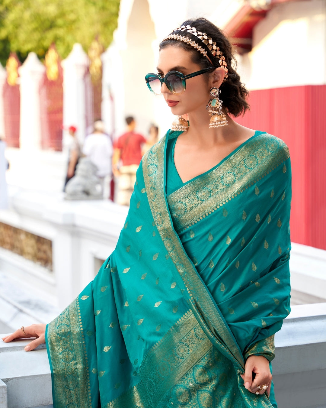 Sea Green  Satin Silk Banarasi woven saree