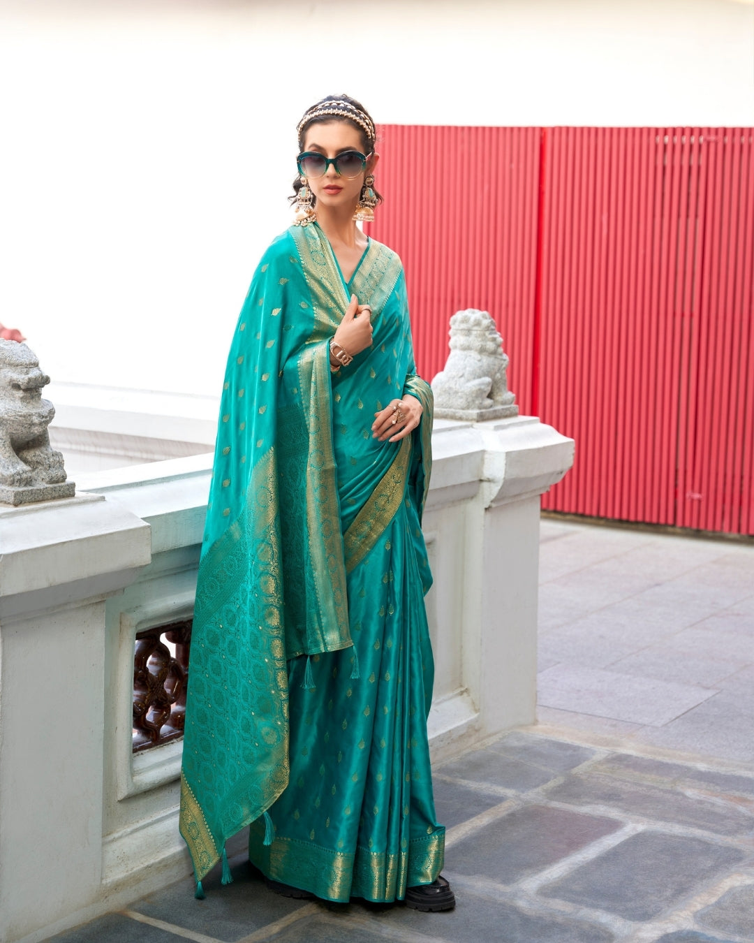 Sea Green  Satin Silk Banarasi woven saree
