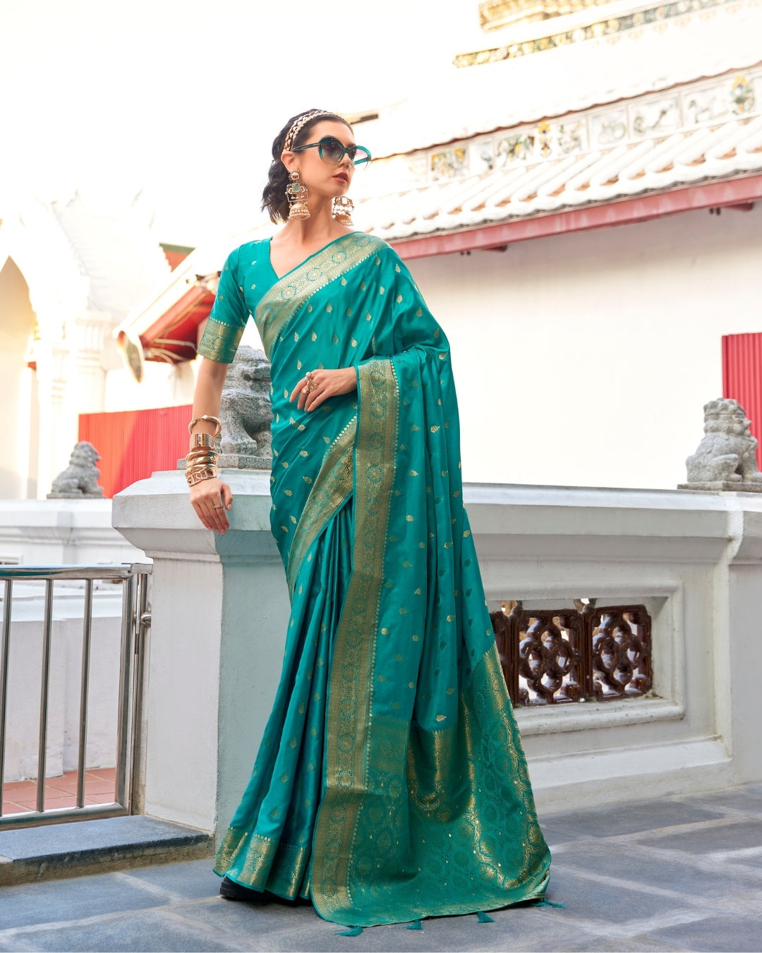 Sea Green  Satin Silk Banarasi woven saree