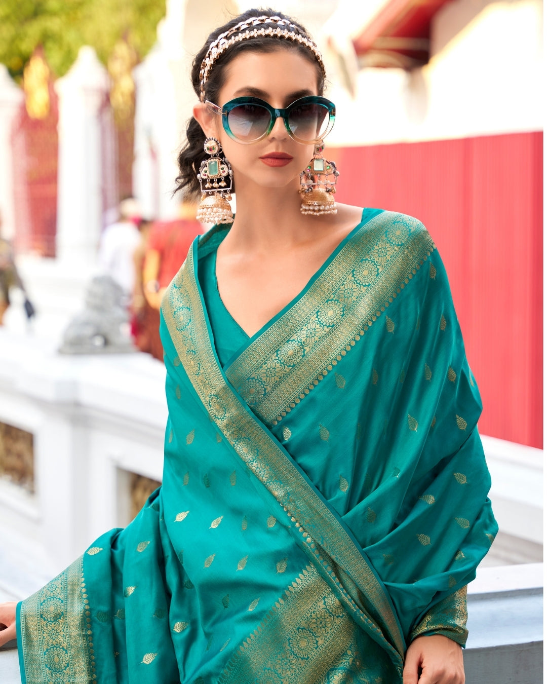 Sea Green  Satin Silk Banarasi woven saree