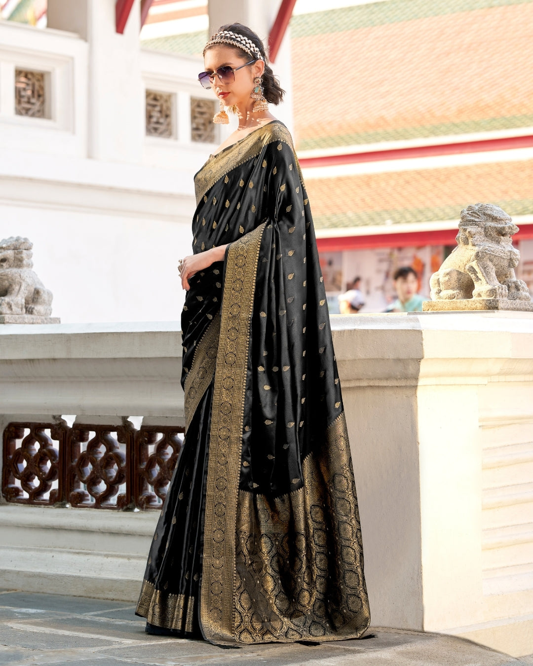 Black  Satin Silk Banarasi woven saree