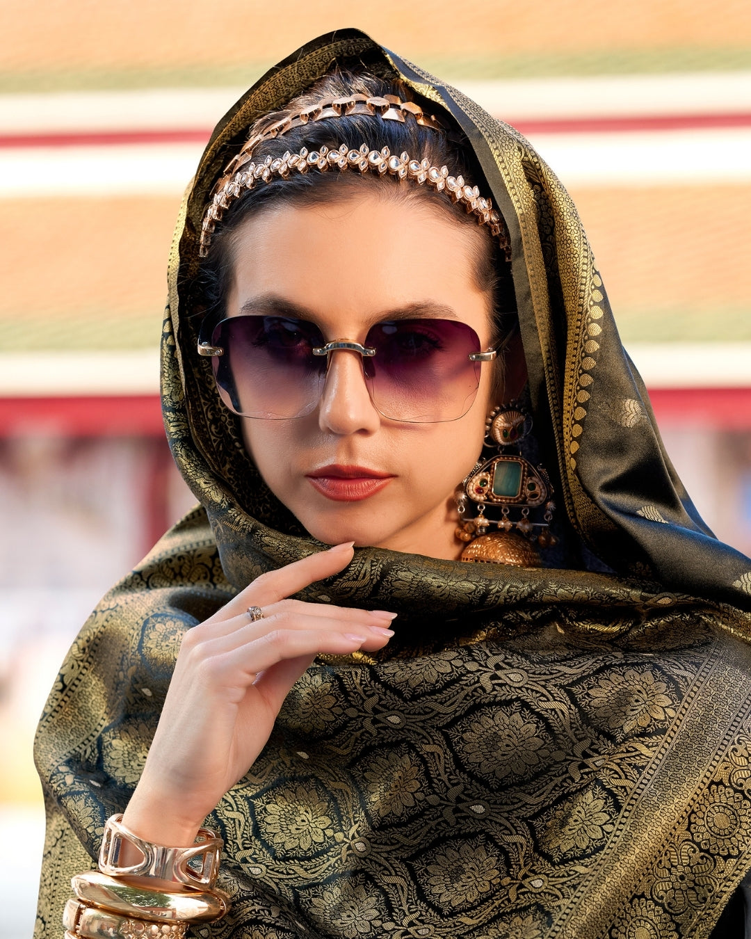 Black  Satin Silk Banarasi woven saree