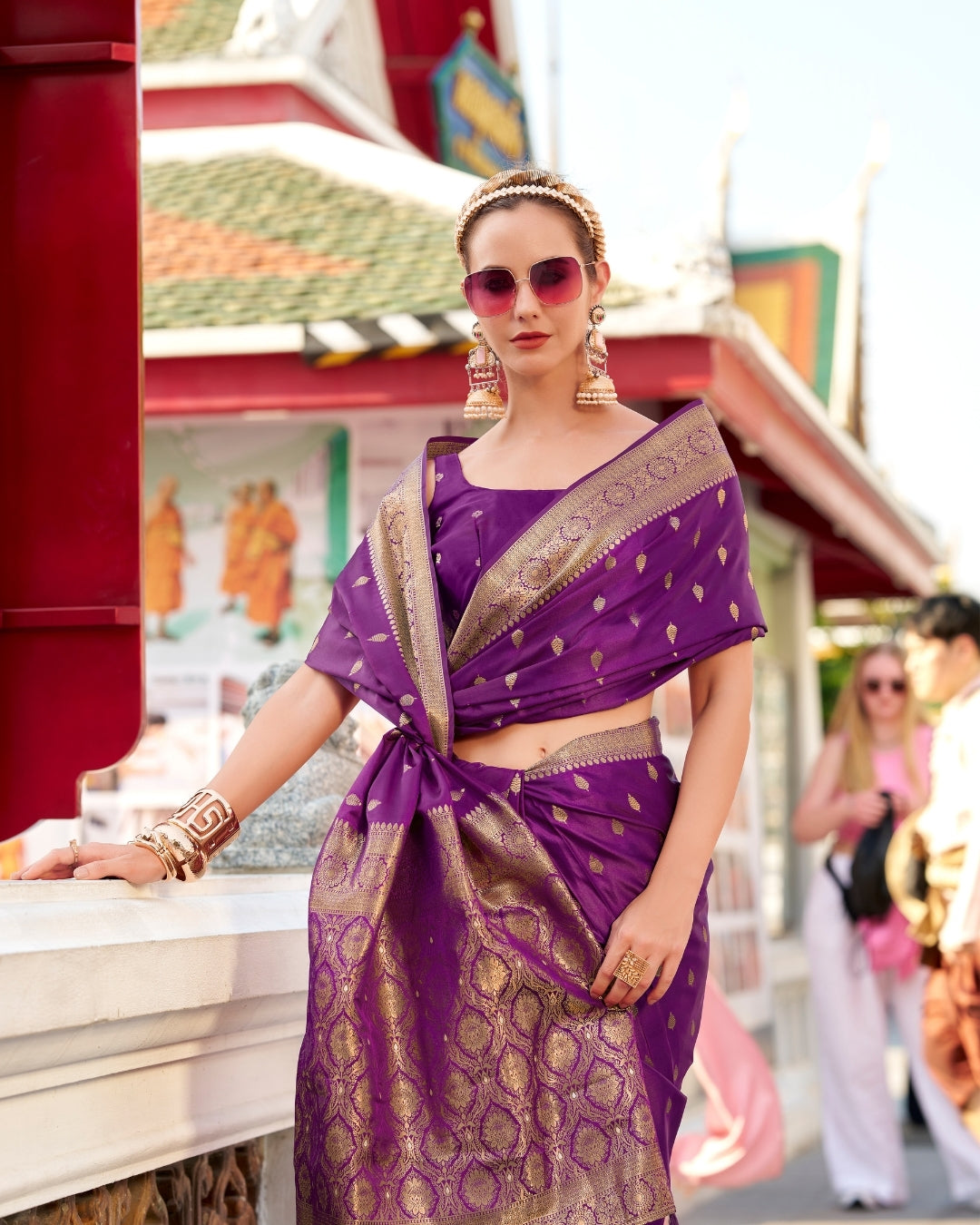 Purple Satin Silk Banarasi woven saree