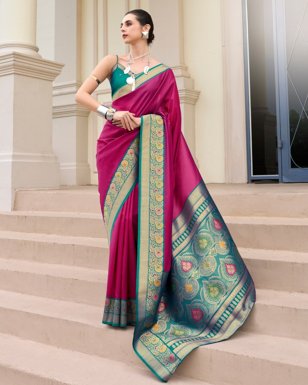 Maroon pure soft banarasi  Silk Saree with woven borders