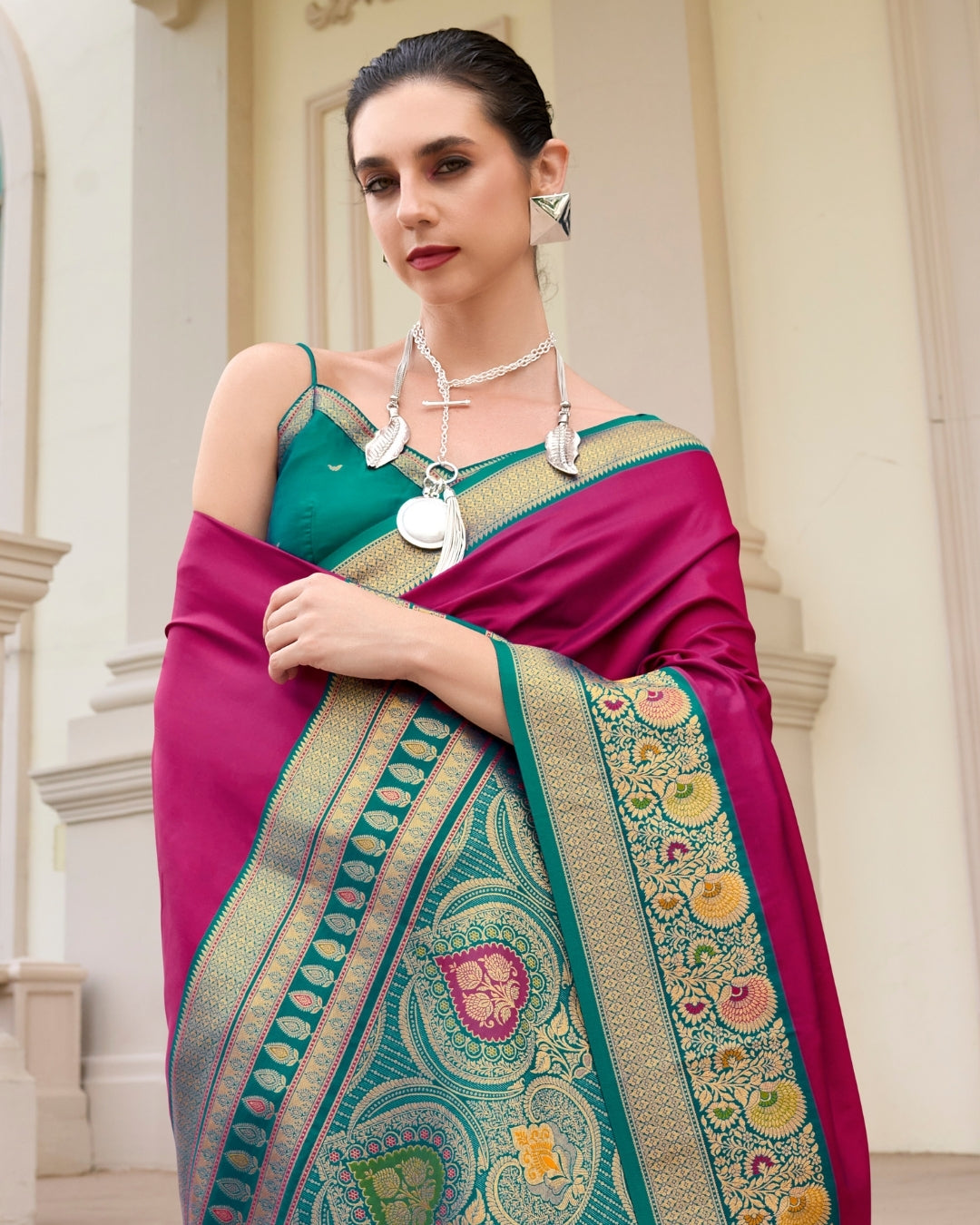 Maroon pure soft banarasi  Silk Saree with woven borders