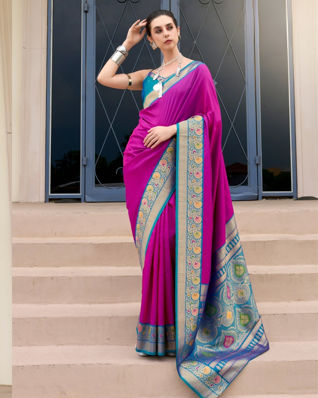 Wine pure soft banarasi  Silk Saree with woven borders