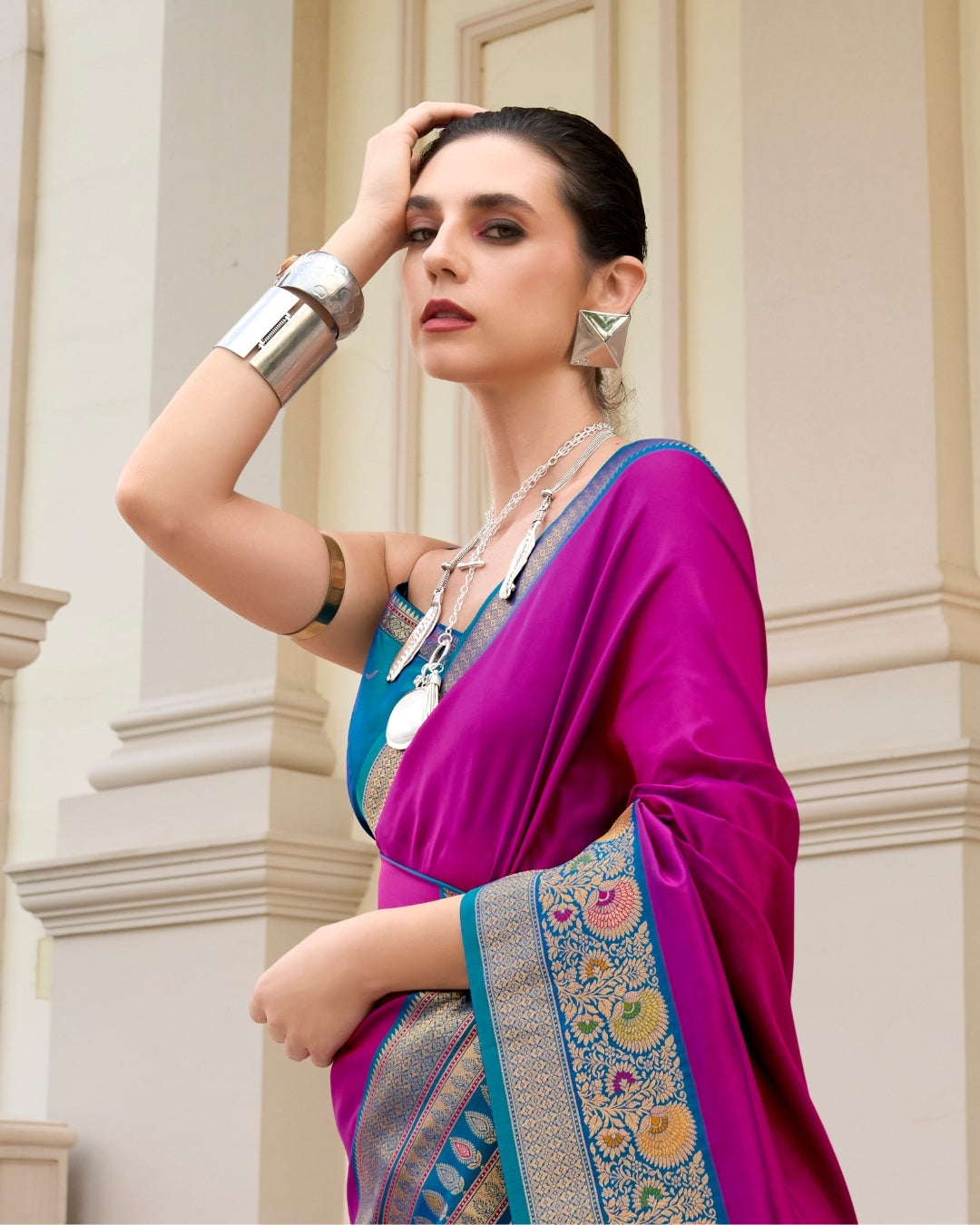 Wine pure soft banarasi  Silk Saree with woven borders