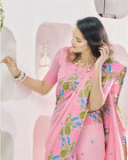 Pink Soft Linen Saree