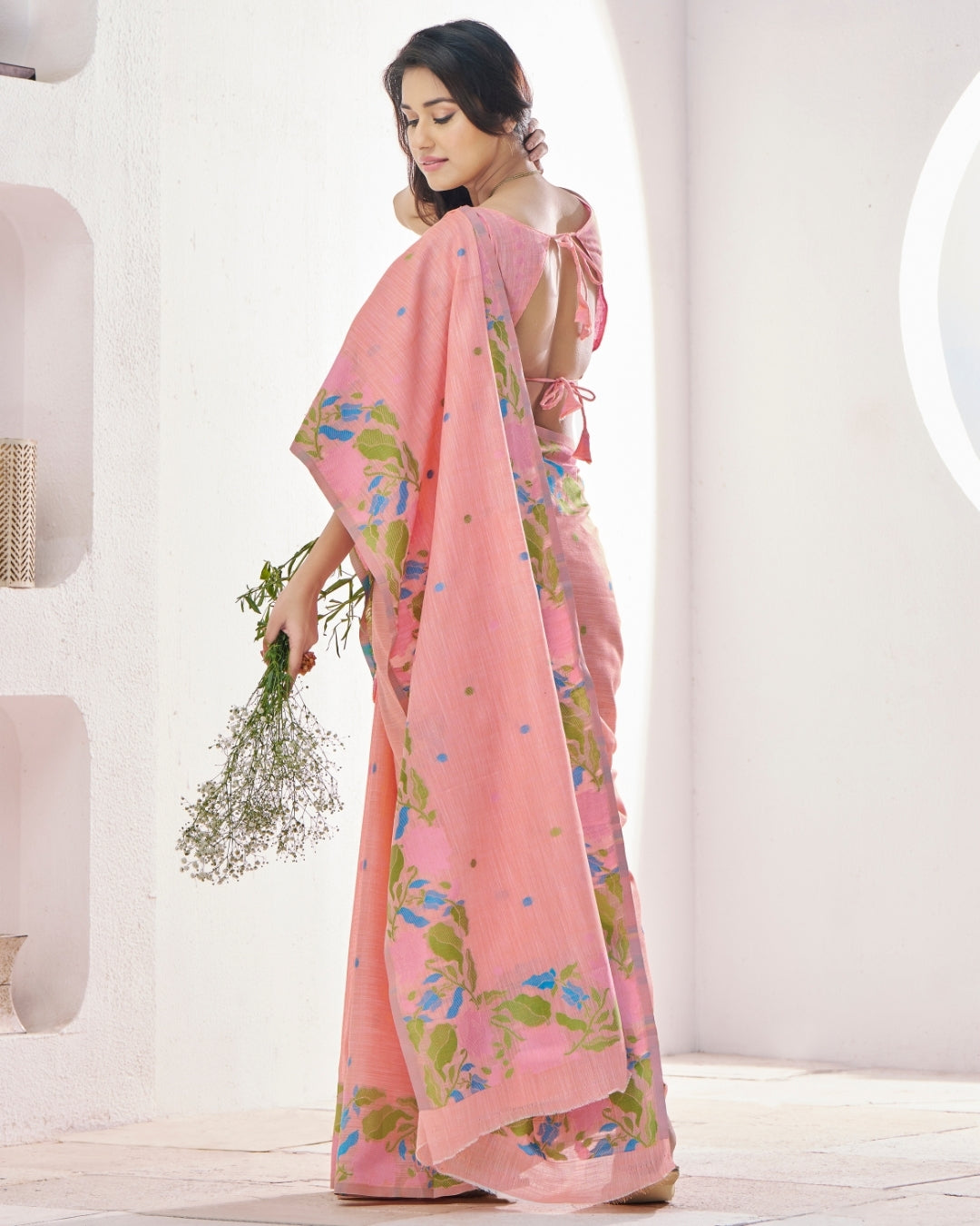 Peach Soft Linen Saree