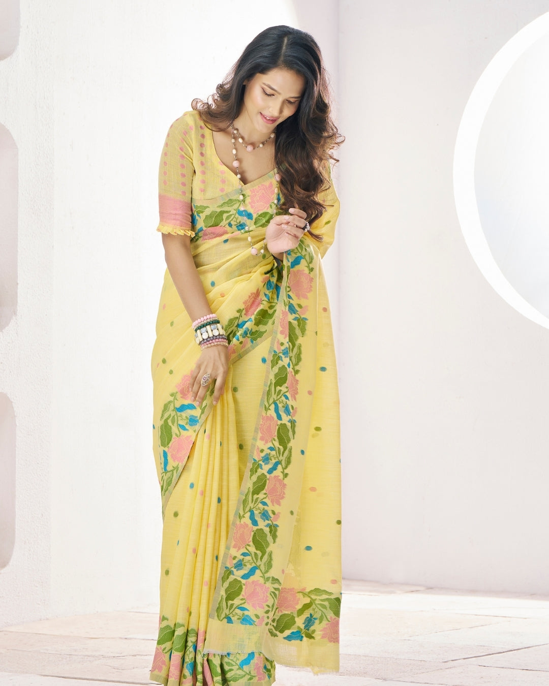 Yellow Soft Linen Saree