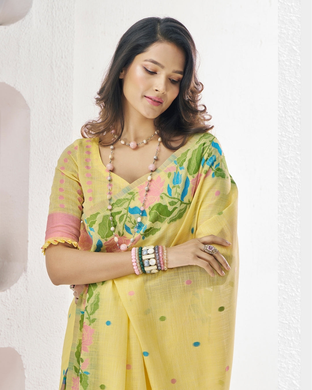 Yellow Soft Linen Saree