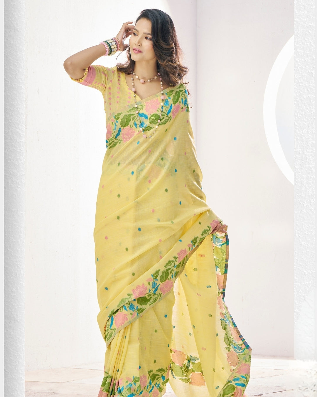 Yellow Soft Linen Saree