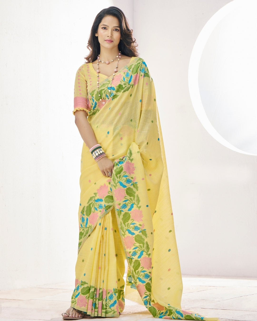 Yellow Soft Linen Saree