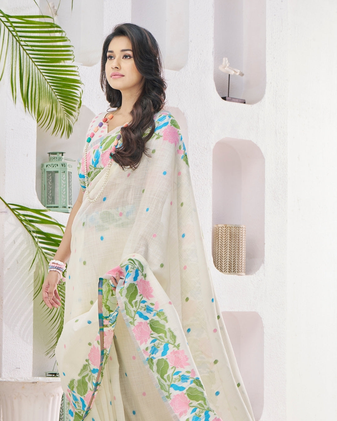 white Soft Linen Saree