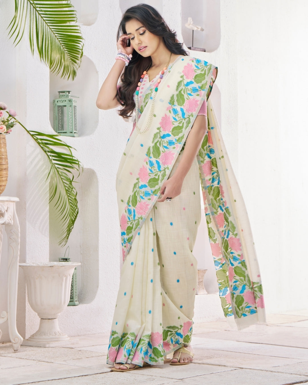 white Soft Linen Saree