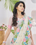 white Soft Linen Saree