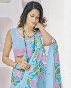 Blue  Soft Linen Saree