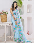 Blue  Soft Linen Saree