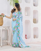 Blue  Soft Linen Saree