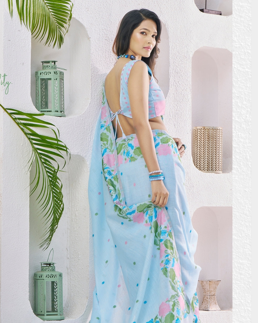 Blue  Soft Linen Saree