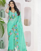 Green  Soft Linen Saree