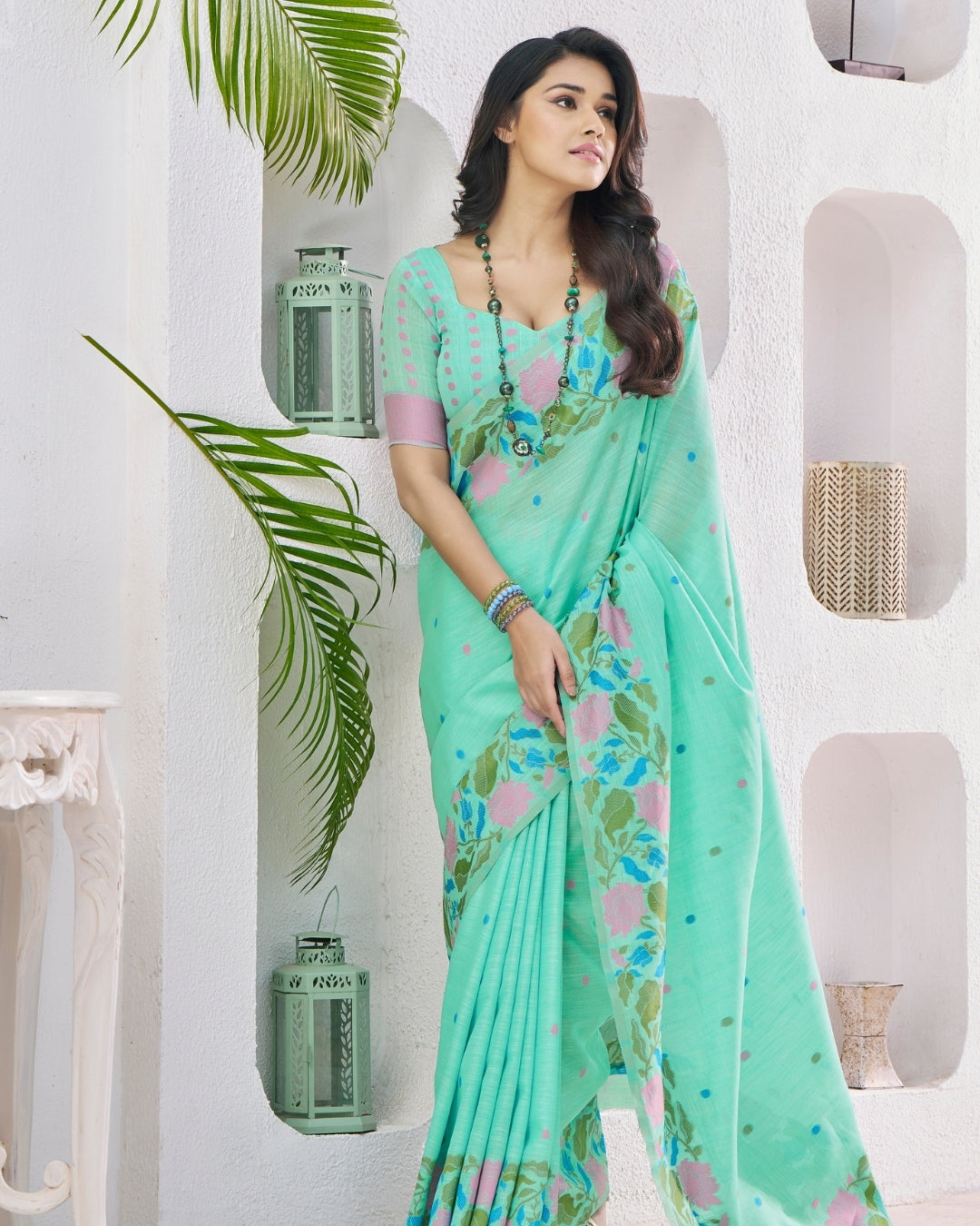Green  Soft Linen Saree