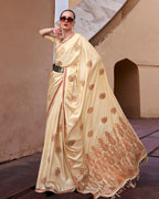 Beige Satin Silk With Copper weaving