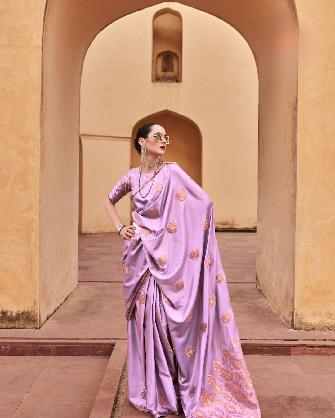 Purple  Satin Silk With Copper weaving