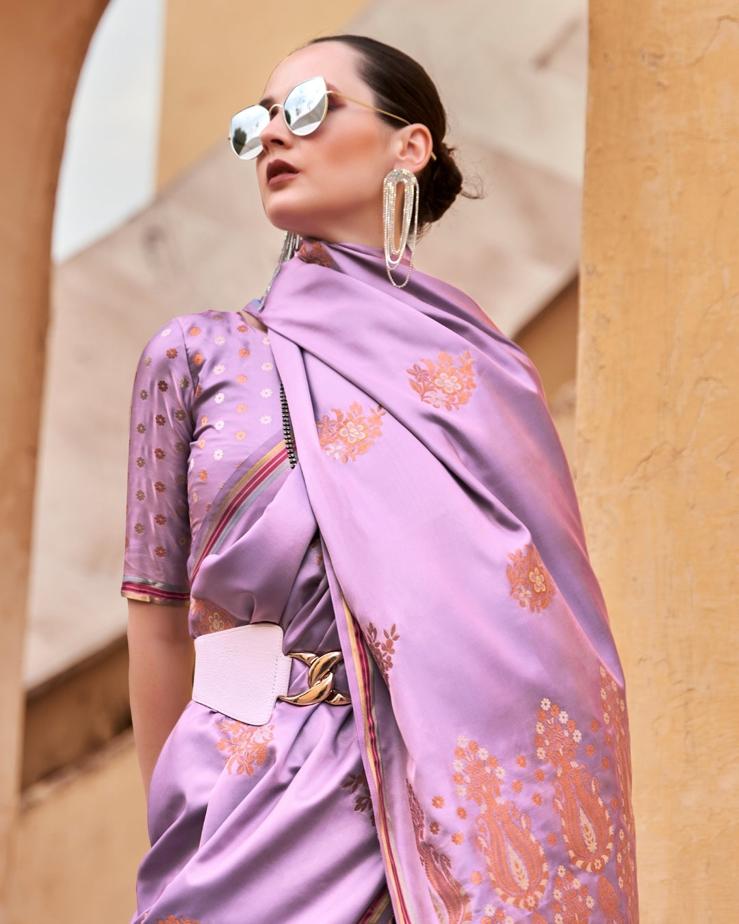Purple  Satin Silk With Copper weaving